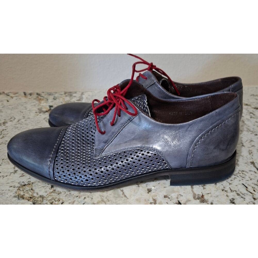 Bacco Bucci Men's Shoes Oxford Blue w/ Red Laces Sz 11 Leather - Picture 3 of 7